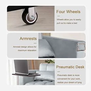 Convertible Sofa Bed, 3-in-1 Multi-Functional Velvet Sleeper Couch Pull-Out Bed, 48'' Loveseat Chaise Lounge with Adjustable Backrest and Pillows, Hidden Side Table for Living Room, Small Space