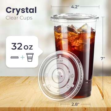 Fit Meal Prep 50 Pack 32 oz Clear Plastic Cups with Flat Lids, Disposable Iced Coffee Cups, BPA Free...