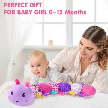 KaeoHye Baby Toy 0-12 Months,Baby Infant Musical Stuffed Animal Soft Toy with Multi-Sensory Crinkle, Rattle & Textures,Baby Girl Toy Birthday Gift,Caterpillar,Purple
