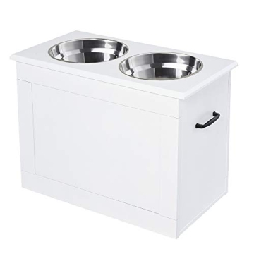 PawHut Raised Pet Feeding Storage Station with 2 Stainless Steel Bowls Base for Large Dogs and Other...