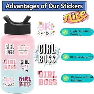 Girl BOSS Stickers,50 PCS Aesthetic Waterproof Stickers,Vinyl Stickers for Water Bottle,Laptop,Phone,Skateboard Stickers for Teens Girls Kids (Girl BOSS)