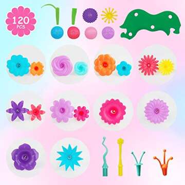 GILI Flower Garden Building Stacking Toys - Build a Bouquet Sets for 4 5 6 Year Old Toddler Girls Arts and Crafts for Little Kids Age 3yr Up Best Top Christmas Birthday Gifts for Creativity Play