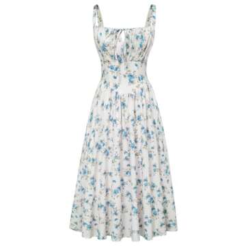 Floral Corset Dress for Women Ruched Bust Flowy Summer Victorian Dresses Blue S