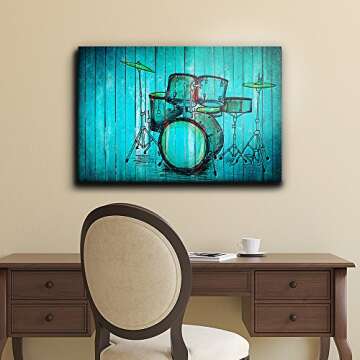wall26 - Hand Drawn Drums Over a Blue Wood Background - Canvas Art Home Art - 16x24 inches