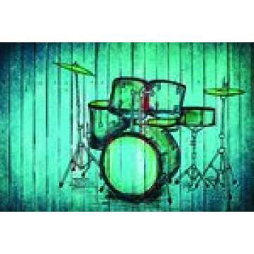 wall26 - Hand Drawn Drums Over a Blue Wood Background - Canvas Art Home Art - 16x24 inches