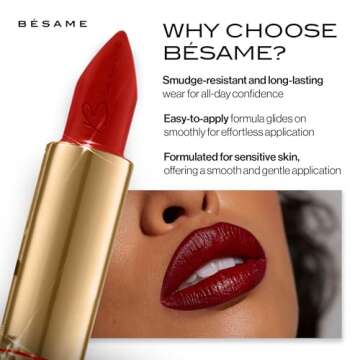 BESAME Red Velvet Lipstick 1946 Vintage Shade, Universally Flattering, Popular Everyday, Warm Brick ...