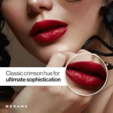 BESAME Red Velvet Lipstick 1946 Vintage Shade, Universally Flattering, Popular Everyday, Warm Brick Red, Long-Lasting Lip Color, With Moisturizing Vitamin E, Satin Finish, Blot for Lip Stain