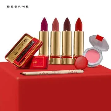 BESAME Red Velvet Lipstick 1946 Vintage Shade, Universally Flattering, Popular Everyday, Warm Brick Red, Long-Lasting Lip Color, With Moisturizing Vitamin E, Satin Finish, Blot for Lip Stain