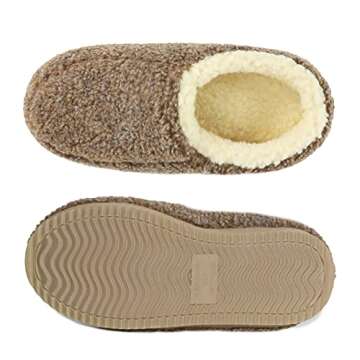 Gumusservi Unisex Slippers with Cozy Memory Foam and Anti-Slip Rubber Sole, Warm Fluffy Fleece Lining and Breathable House Shoes for Indoor Outdoor for Women and Men-Brown-9W / 7M