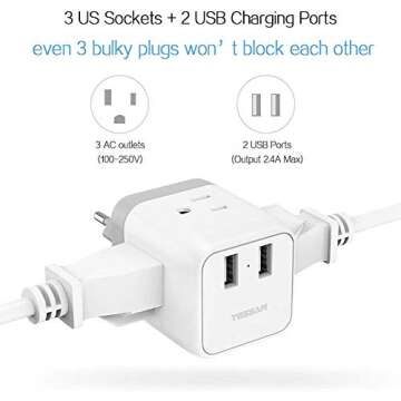 TESSAN US to Europe Adapter, European Plug Travel Adapter, Wall Power Adapter with 2 USB Charging Ports, Outlet Adaptor for USA to Most of Europe France Germany Italy Greece Spain Iceland - Type C