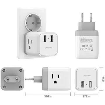 TESSAN US to Europe Adapter, European Plug Travel Adapter, Wall Power Adapter with 2 USB Charging Ports, Outlet Adaptor for USA to Most of Europe France Germany Italy Greece Spain Iceland - Type C