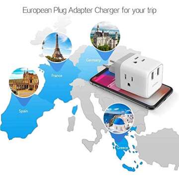 TESSAN US to Europe Adapter, European Plug Travel Adapter, Wall Power Adapter with 2 USB Charging Ports, Outlet Adaptor for USA to Most of Europe France Germany Italy Greece Spain Iceland - Type C