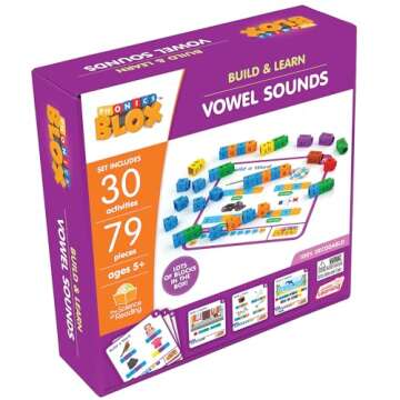Junior Learning: Rainbow Phonics Blox: Vowel Sounds - Phase 5 - Build & Learn, 30 Activity Cards, Color Coded Blocks, Reading Development, Kids 5+