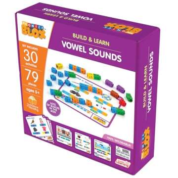 Junior Learning: Rainbow Phonics Blox: Vowel Sounds - Phase 5 - Build & Learn, 30 Activity Cards, Color Coded Blocks, Reading Development, Kids 5+