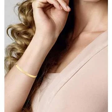 Miabella 18K Gold Over 925 Sterling Silver Italian Solid 4.5mm Flexible Flat Herringbone Link Chain Bracelet for Women Men, Made in Italy (Length 8 Inches)