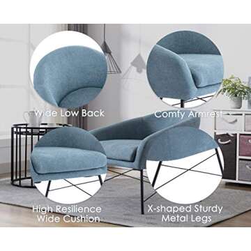 chairus Mid-Century Accent Chair Fabric Upholstered Lounge Arm Chair, Comfy Reading Chair Single Sofa for Living Room/Bedroom/Club, Dusty Blue