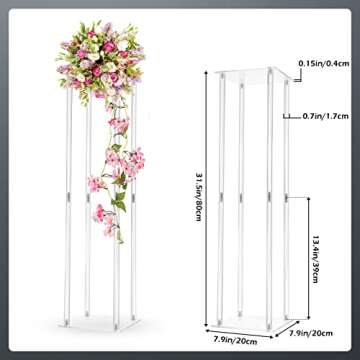 Dyna-Living Acrylic Flower Stand for Wedding 4pcs 31.5 inch Tall Flower Vases for Centerpieces Flowers Vases Clear Flower Column Stand for Table Weddings Parties Decoration (31.5 inch 4pcs)