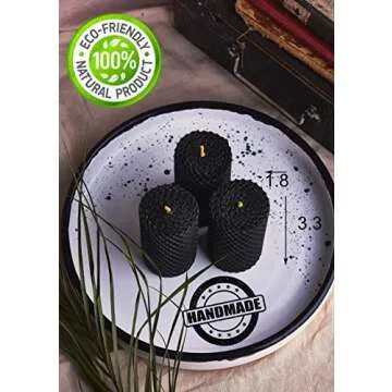 Black Beeswax Candle Gift Set. 3 Colored Beeswax Pillar Candles With Natural Honey Scent and Hand Ma...