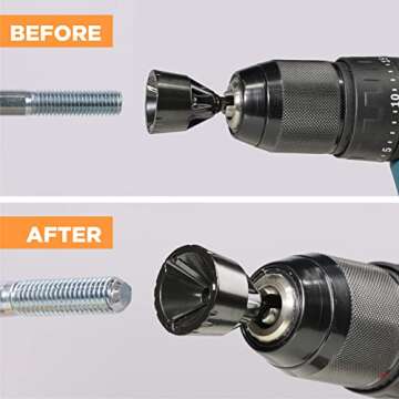 Jerax tools Tungsten Carbide Chamfering Drill Bit 1/4" to 3/4" Uniburr, Bolt Thread Repair Tool for Removing Burr, Quick Release Hex Shank Deburring Tool for Metal, Rod, Tube, Screw, Dowel, Sheet,Pipe