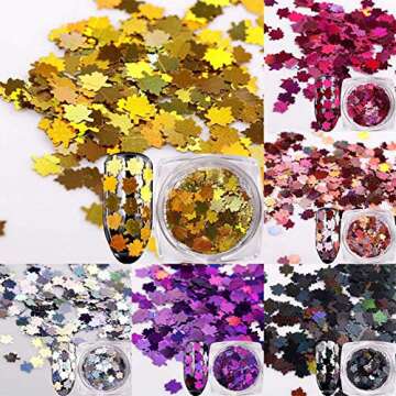 Aysekone 12 Boxes DIY Colored Maple Leaf Sequins Laser Nail Art Glitter Thin Paillette Flakes Stickers Colorful Confetti Stickers Manicure Nail Art Supplies Christmas Nail Manicure Decals Decorations