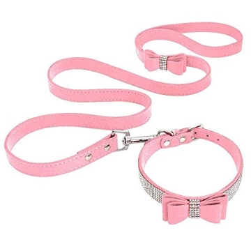 Beirui Rhinestone Dog Collar and Leash Set for Pets