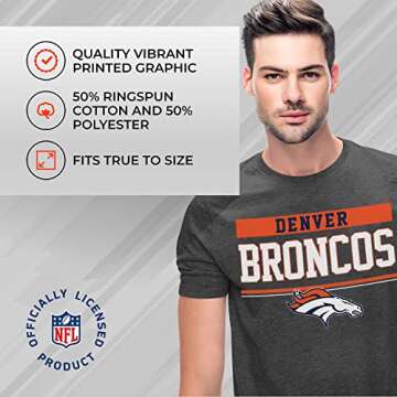 Team Fan Apparel NFL Adult Team Block Tagless T-Shirt - Cotton Blend - Charcoal - Perfect for Game Day - Comfort and Style (Denver Broncos - Charcoal, X-Large)