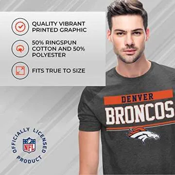 Team Fan Apparel NFL Adult Team Block Tagless T-Shirt - Cotton Blend - Charcoal - Perfect for Game Day - Comfort and Style (Denver Broncos - Charcoal, X-Large)
