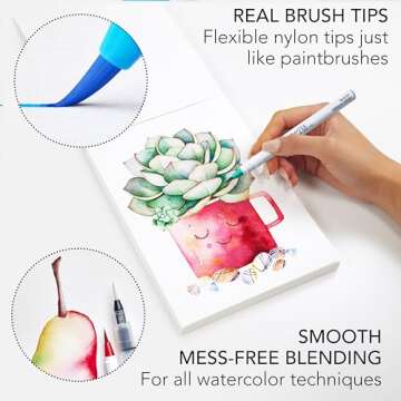 CHROMATEK 30 Watercolor Brush Pens - 15 Page Tutorial Pad and Online Video Series - Real Brush Tip, ...