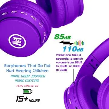 Mokata Kids Headphones Bluetooth 5.3 60H Play Time Wireless Kids Volume Limited 85 /110dB Over Ear F...