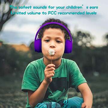 Mokata Kids Headphones Bluetooth 5.3 60H Play Time Wireless Kids Volume Limited 85 /110dB Over Ear Foldable Protection Headset with Mic AUX 3.5mm for Boys Girls Child School Pad Tablet Purple