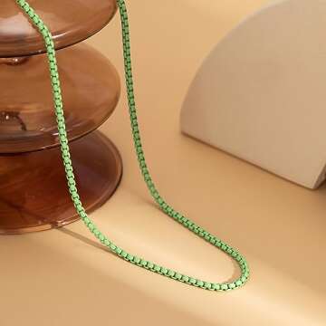 Aonklot Stocking Stuffers Holiday Outfits for Women 2024 Neon Accessories Neon Necklace for Women Colorful Beaded Necklace Box Chain Necklace 80s 90s Outfits for Women