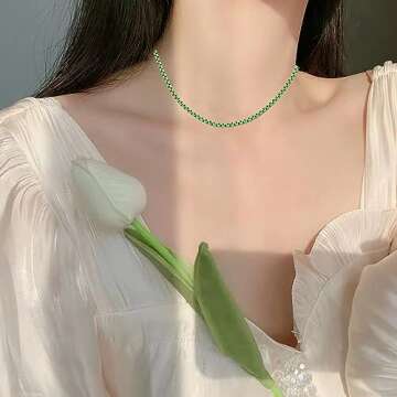 Aonklot Stocking Stuffers Holiday Outfits for Women 2024 Neon Accessories Neon Necklace for Women Colorful Beaded Necklace Box Chain Necklace 80s 90s Outfits for Women