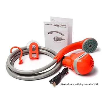 Ivation Portable Outdoor Shower, Battery Powered - Compact Handheld Rechargeable Camping Showerhead - Pumps Water from Bucket Into Steady, Gentle Shower Stream