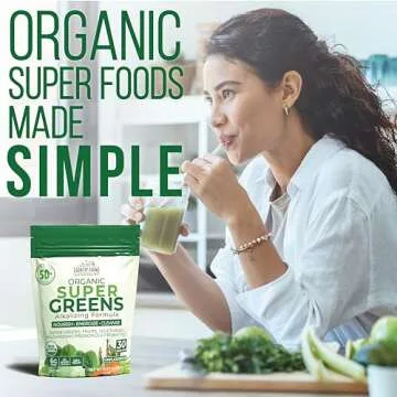 COUNTRY FARMS Super Greens Natural Flavor, 50 Organic Super Foods, USDA Organic Drink Mix (Wheat Grass, Spirulina, Chlorella) Mushrooms & Probiotics, Fiber, Gut Health, Natural Energy, 30 Servings