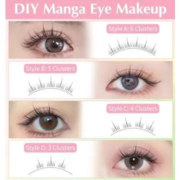 Heasy Manga Lash Clusters, Natural Lashes Clusters 120pcs Wispy Manhua Natural Lash Extensions Clear Band Lash Clusters with Spiky Individual Lashes DIY at Home, black