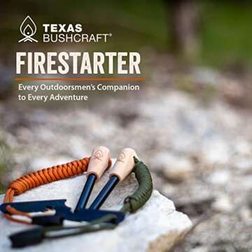 Texas Bushcraft Fire Starter - 3/8" Thick Ferro Rod with Striker and Paracord Wrist Lanyard – Wate...