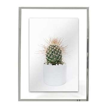 MIMOSA MOMENTS Silver Metal Floating Pressed Glass Picture Frame with Metal Easel, Photo Display for...