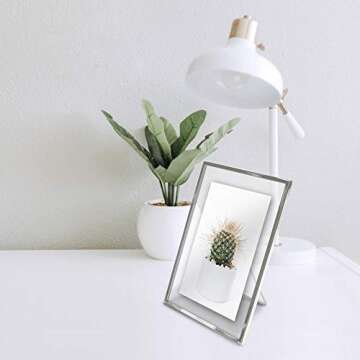MIMOSA MOMENTS Silver Metal Floating Pressed Glass Picture Frame with Metal Easel, Photo Display for Desk (Silver, 4x6)