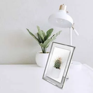MIMOSA MOMENTS Silver Metal Floating Pressed Glass Picture Frame with Metal Easel, Photo Display for Desk (Silver, 4x6)