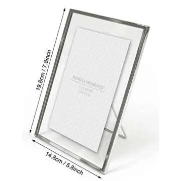 MIMOSA MOMENTS Silver Metal Floating Pressed Glass Picture Frame with Metal Easel, Photo Display for Desk (Silver, 4x6)