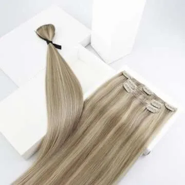 Sunny Hair Clip in Hair Extensions Straight Human Hair Clip in Extensions Remy Clip in Hair Extensions Real Human Hair Extensions Clip ins Golden Blonde Highlights Light Blonde 18inch