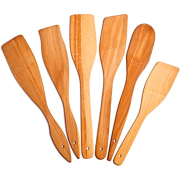 ECOSALL 6 Wooden Spoons for Cooking – Made in Ukraine 100% Natural Healthy Nonstick Wooden Spatula...
