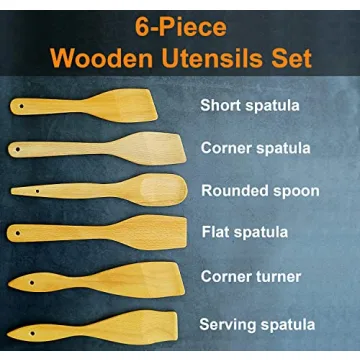 ECOSALL Wooden Cooking Spoons Set - 100% Natural Beechwood