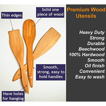 ECOSALL Wooden Cooking Spoons Set - 100% Natural Beechwood