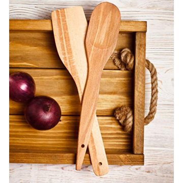 ECOSALL Wooden Cooking Spoons Set - 100% Natural Beechwood