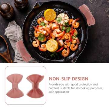 Hemoton 2 Pairs Silicone Bowknot Assist Handle Holder, Cast Iron Handle Cover Pot Handle Holders Non-Slip Pot Holder Sleeve for Cast Iron Skillets Cookware (Pink)