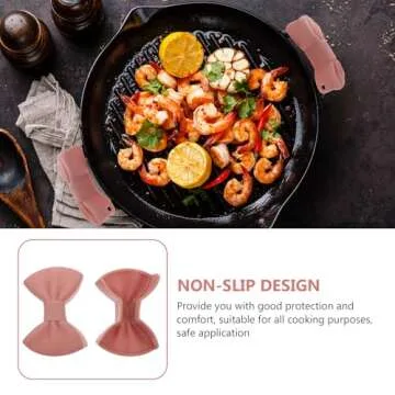 Hemoton 2 Pairs Silicone Bowknot Assist Handle Holder, Cast Iron Handle Cover Pot Handle Holders Non-Slip Pot Holder Sleeve for Cast Iron Skillets Cookware (Pink)