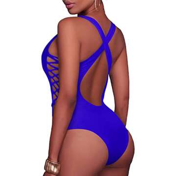 Holipick Women Royal Blue Sexy One Piece Swimsuit One Shoulder Bathing Suit Lace Up Monokini Swimwear XXL