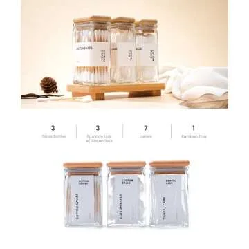 APT 1101 3 Pack Qtip Holder - Bathroom Organizers and Storage, Cotton Round Holder Cotton, Glass Apothecary Jars with Lids for Cotton Rounds, Cotton Balls, Floss, Q-tips, and Bathroom Decor (White)