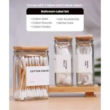 APT 1101 3 Pack Qtip Holder - Bathroom Organizers and Storage, Cotton Round Holder Cotton, Glass Apothecary Jars with Lids for Cotton Rounds, Cotton Balls, Floss, Q-tips, and Bathroom Decor (White)
